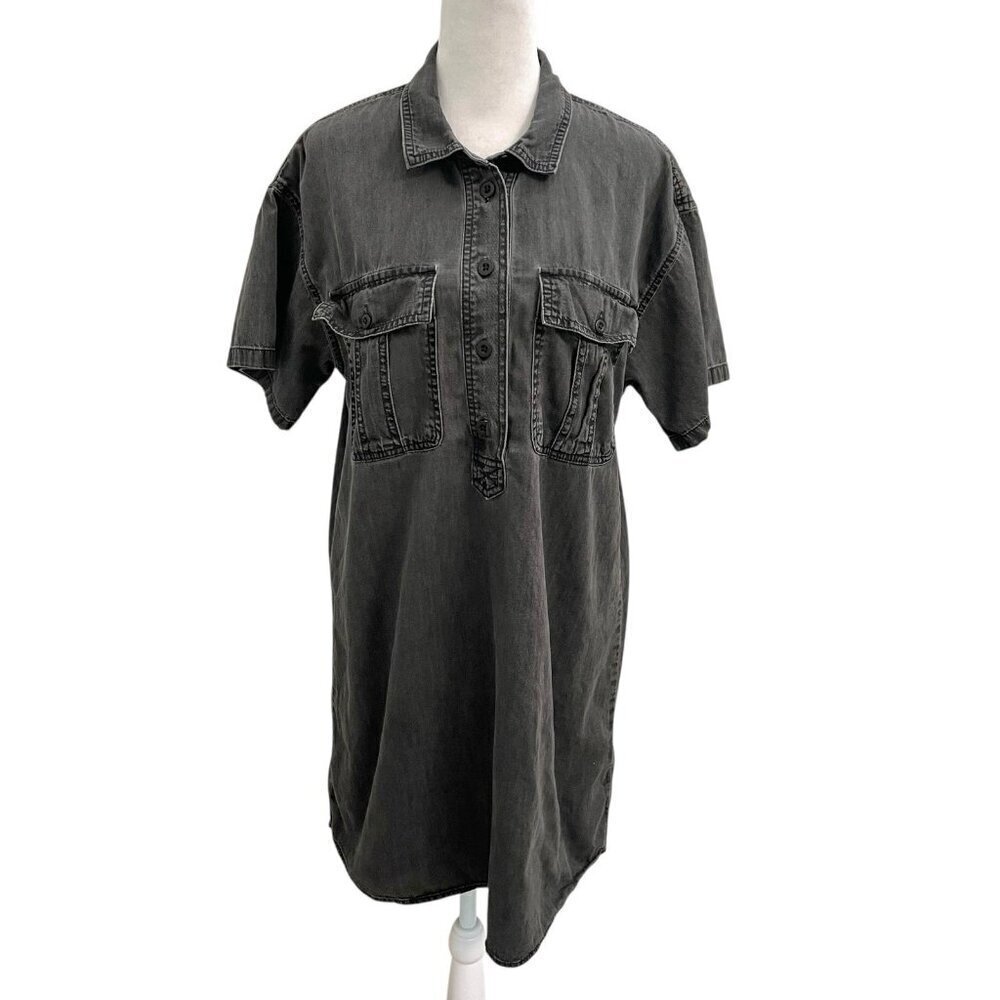 MADEWELL Utility Popover Shirtdress Shirt Dress Denim Washed Black size Medium